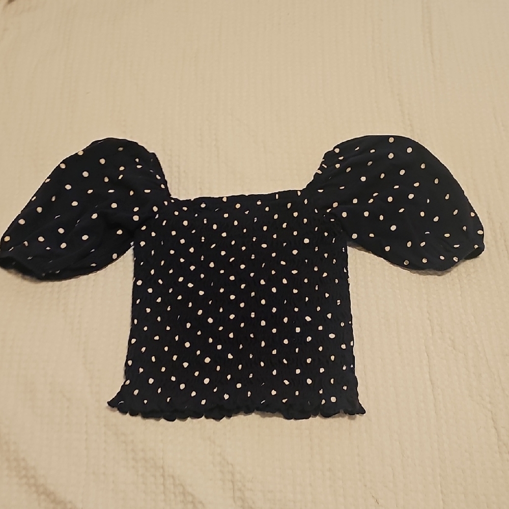 Black Puff Sleeve Polka Dot Top